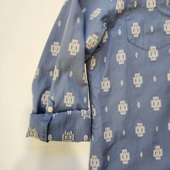 Pendleton Button Up Shirt Womens M Southwestern Blue‎ White Roll Tab Sleeves - Picture 10 of 10